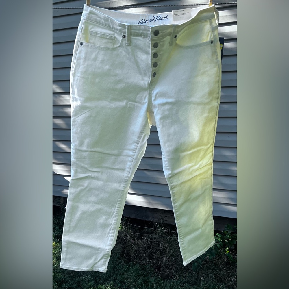 Women's White Jeans High-rise Straight Fitted Stretch Sz 12Reg
